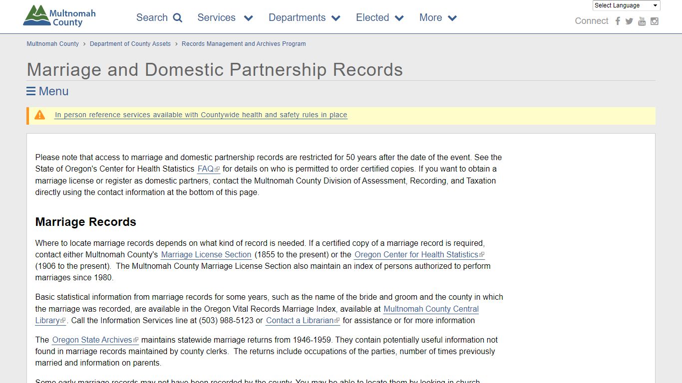 Marriage and Domestic Partnership Records | Multnomah County