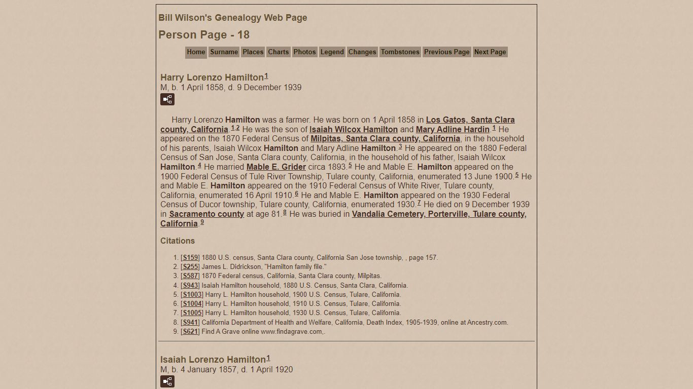 Bill Wilson's Genealogy Web Page - Person Page